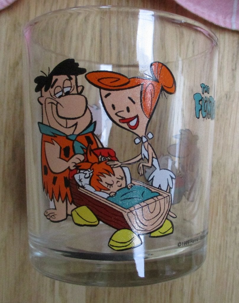 flintstones glas Penotti Fred Wilma baby Pebbles zie foto, Ophalen of Verzenden, Overige figuren, Gebruiksvoorwerp