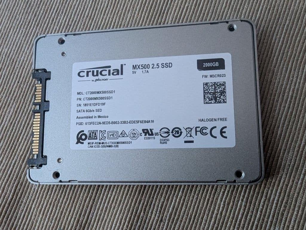 Crucial MX500 2TB SSD - Health 77%, Computers en Software, Harde schijven, Intern, 2TB, Gebruikt, Ophalen of Verzenden