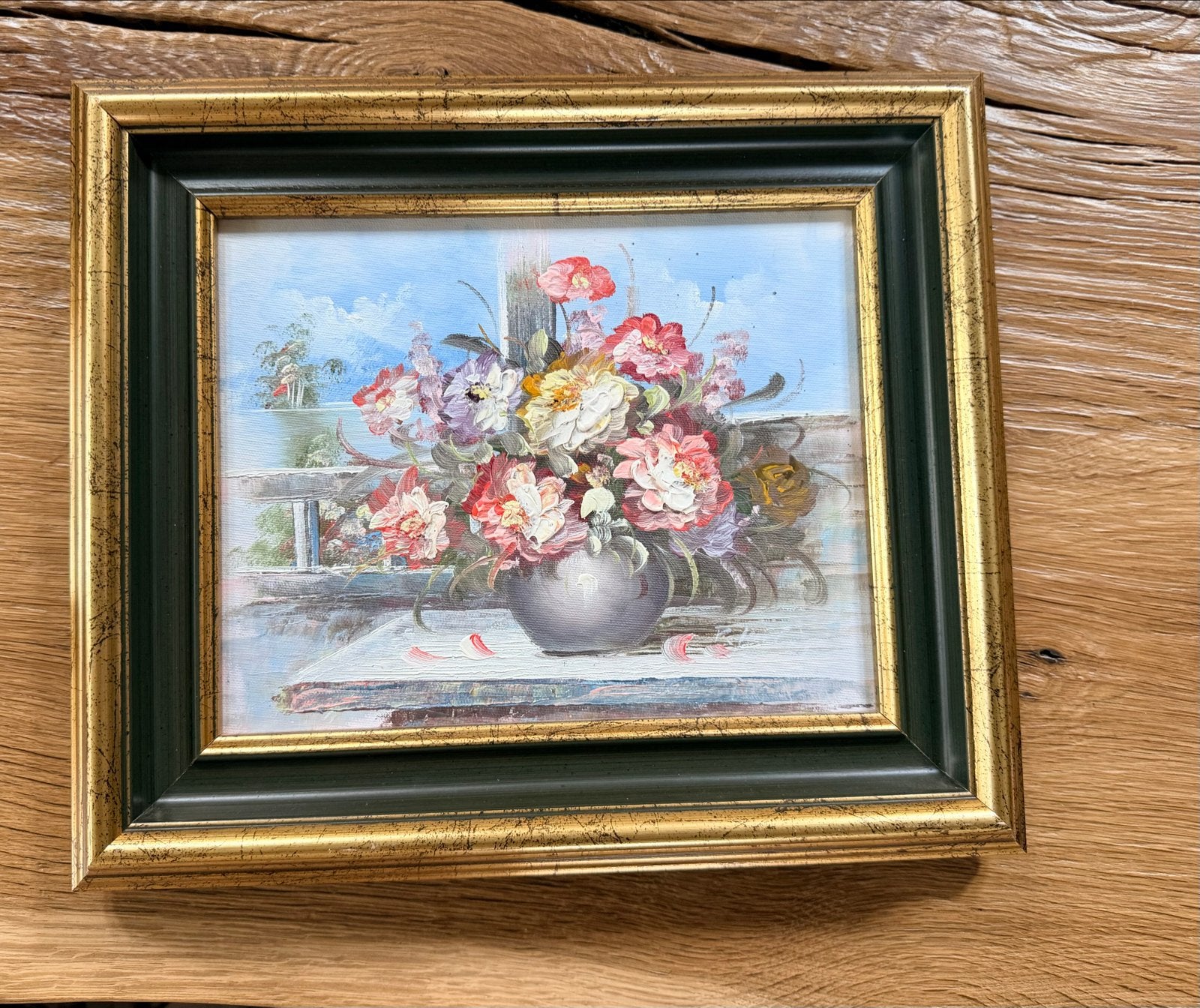 Schilderij bloemenvaas op doek, 20x25,5 cm, ingelijst, Antiek en Kunst, Kunst | Schilderijen | Klassiek, Doek, Realistisch, Olieverf