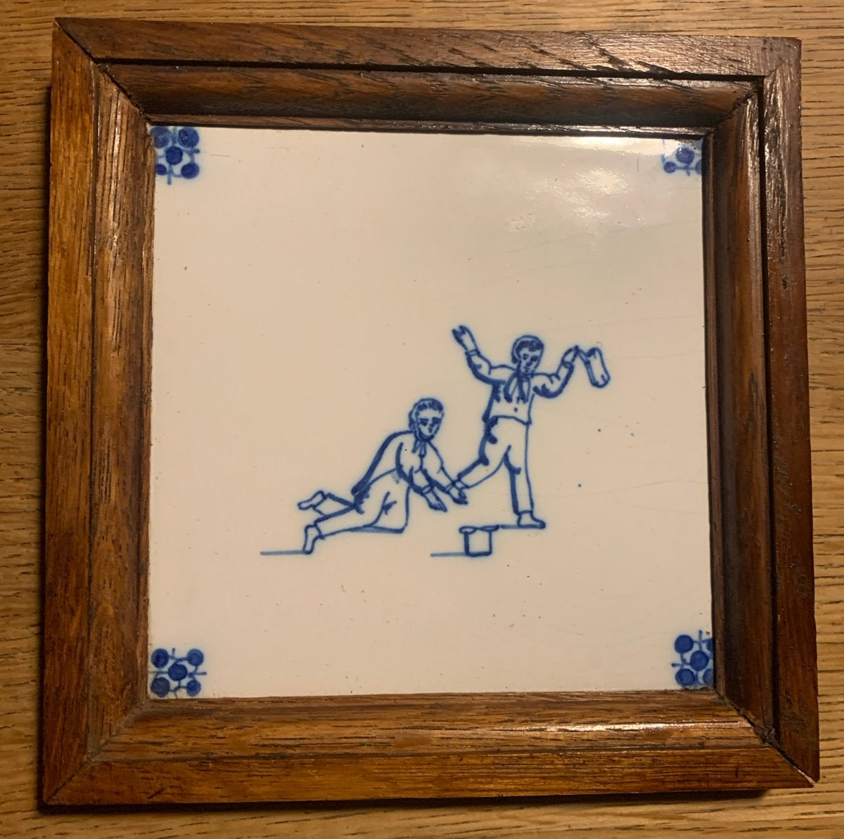 Antieke Delfts Blauwe Tegel met Houten Lijst, Ophalen of Verzenden