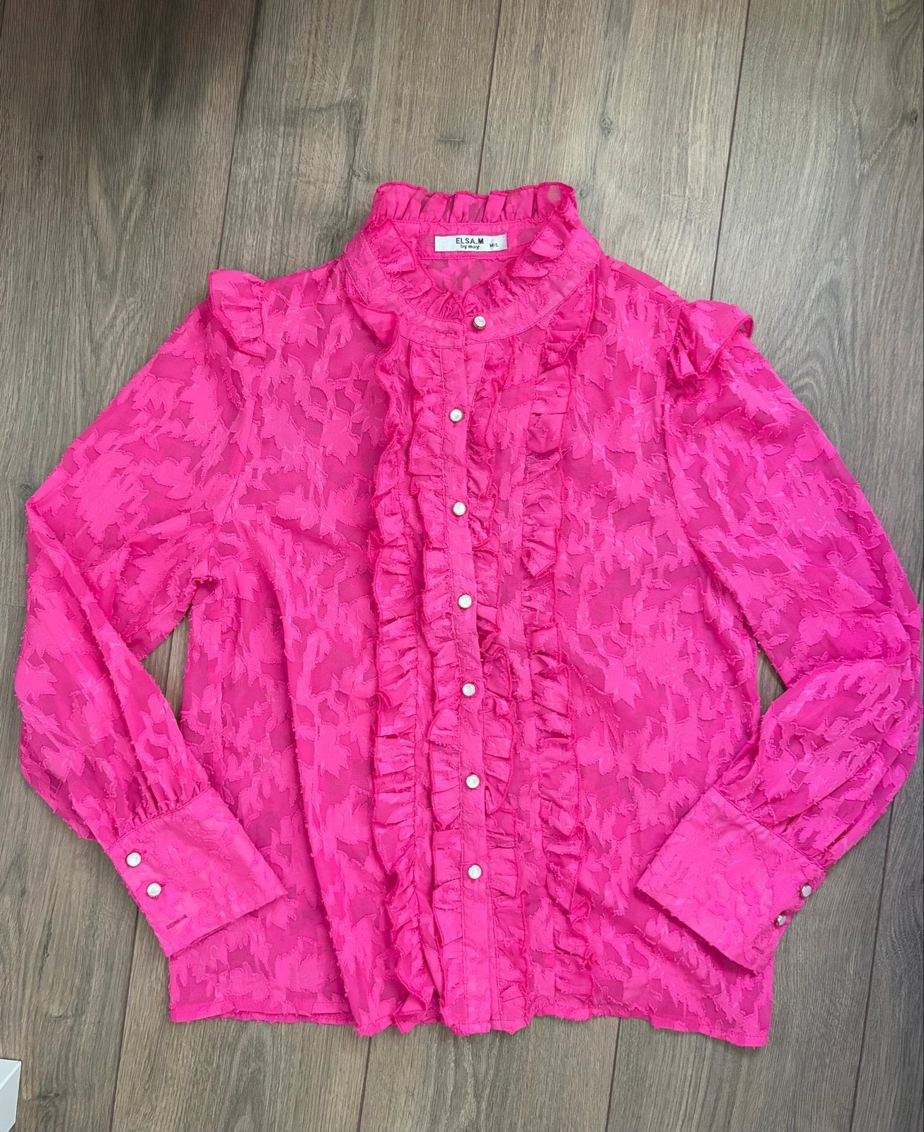 ELSA.M by May roze blouse met ruches, Ophalen, Zo goed als nieuw, Maat 38/40 (M), Roze