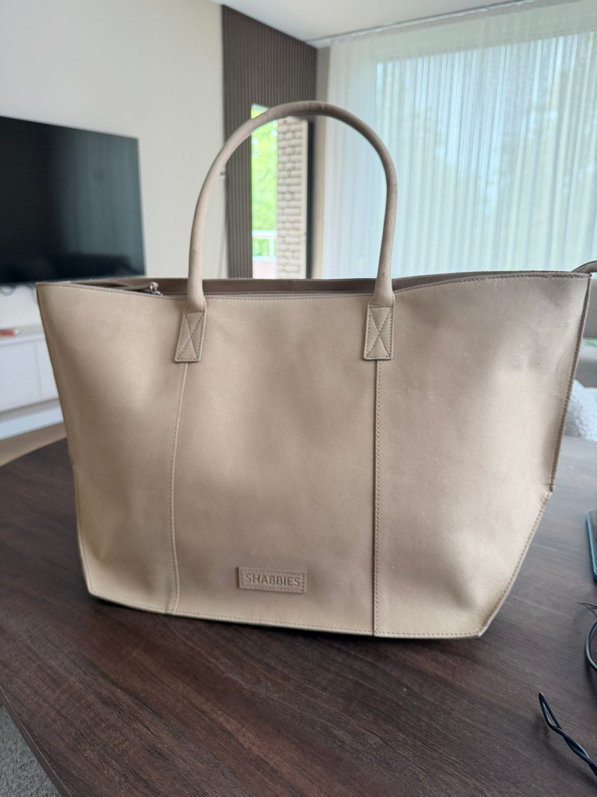 Shabbies leren shopper/tas – Beige – nieuw, Ophalen, 40 tot 60 cm, 30 cm of meer, Beige