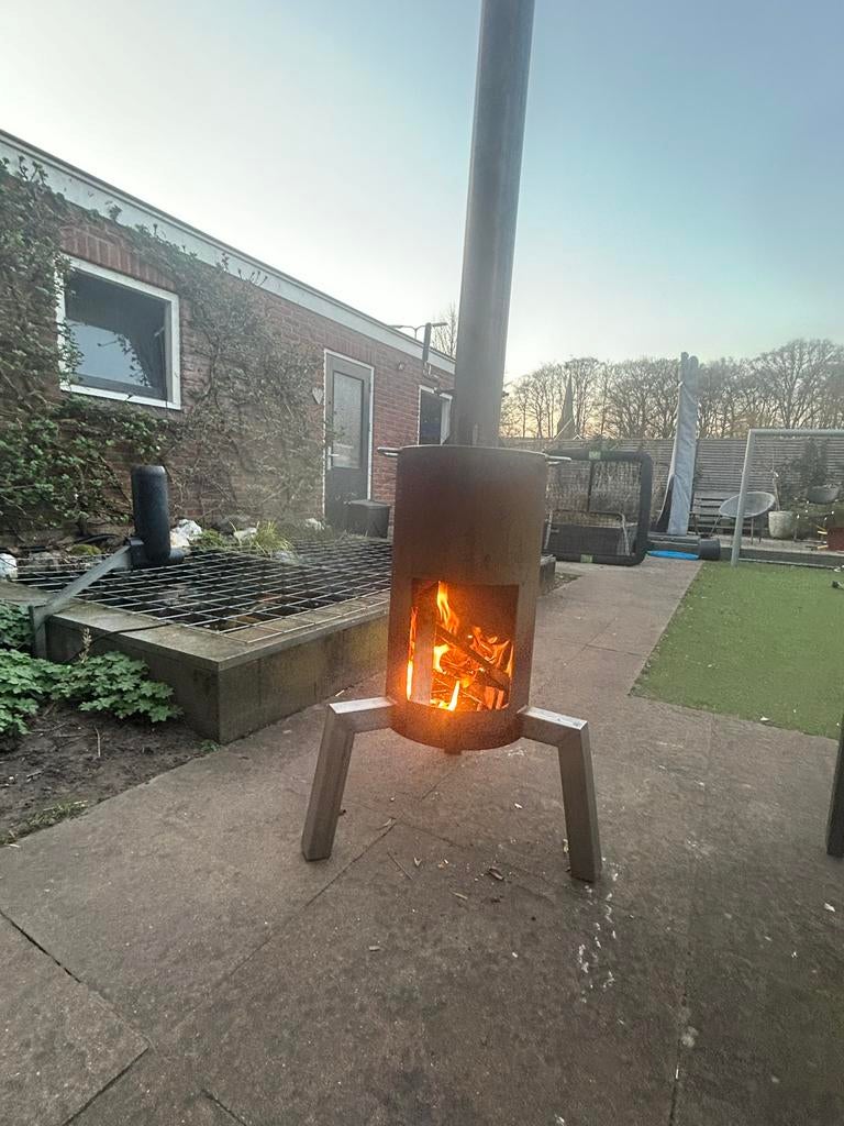 Robuuste Industriële Terraskachel met RVS Details, Tuin en Terras, Tuinhaarden, Ophalen, Gebruikt