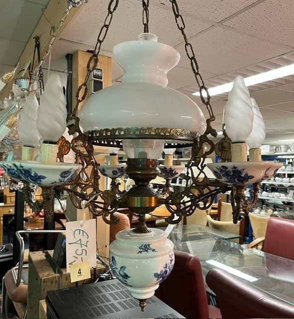 Klassieke Delft Blauwe Kroonluchter – 6-Lichts Hanglamp, Gebruikt, Ophalen of Verzenden, Nvt, Metaal