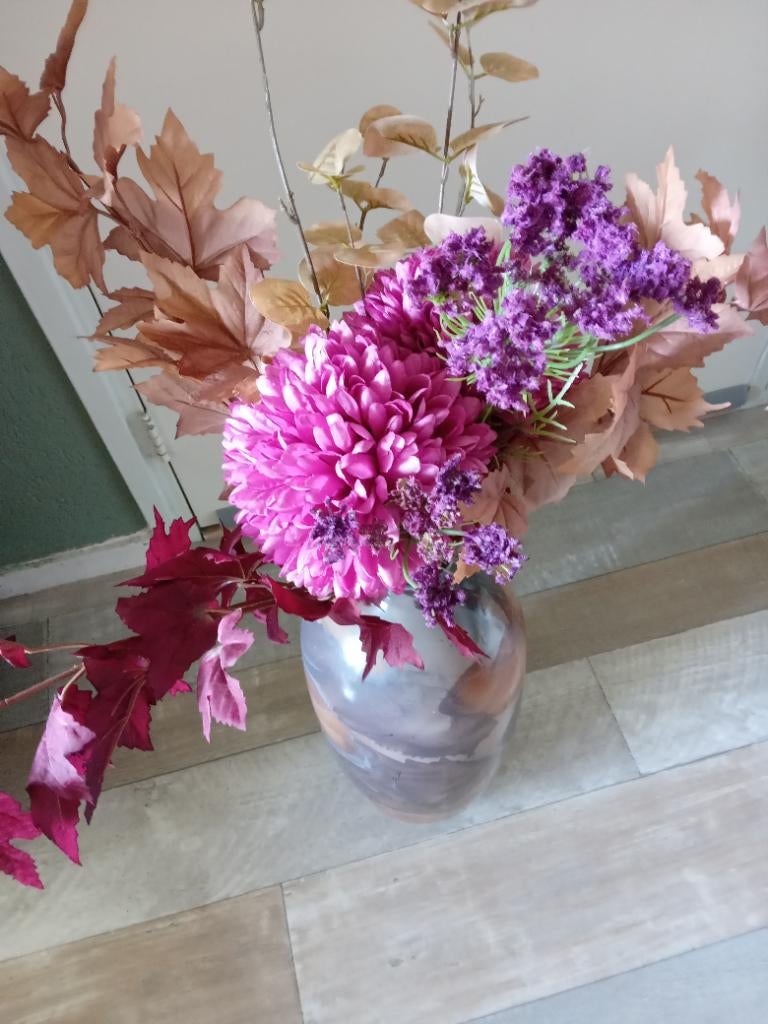 Gemêleerde vaas met kunstbloemen, Ophalen, Overige kleuren, Nieuw, Glas