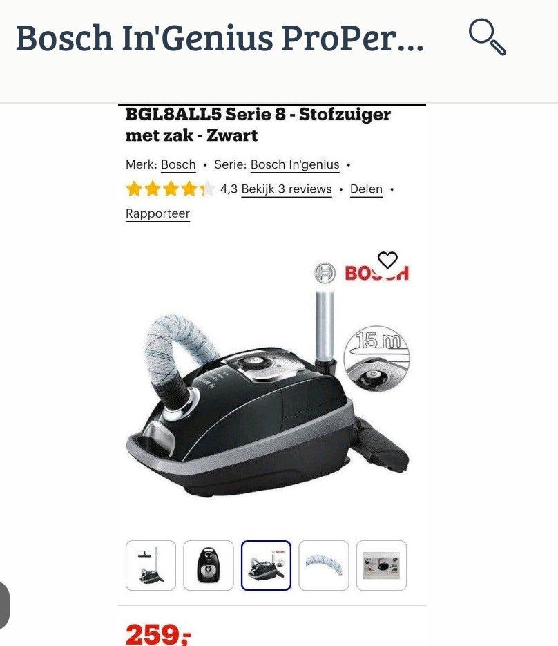 Bosch In'Genius ProPerform Stofzuiger met zak - Zwart, Gebruikt, Bosch, Geschikt voor harde vloeren, Sledestofzuiger
