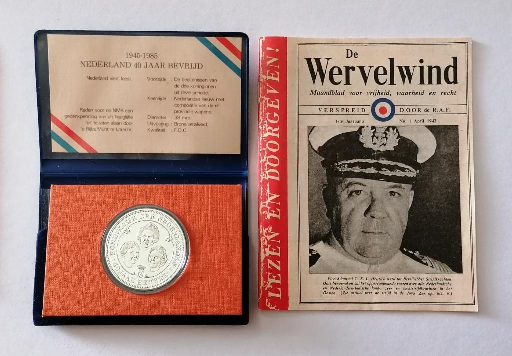 Herdenkingsmunt Nederland 40 jaar bevrijd, Postzegels en Munten, Ophalen, Koningin Juliana, Setje, Zilver