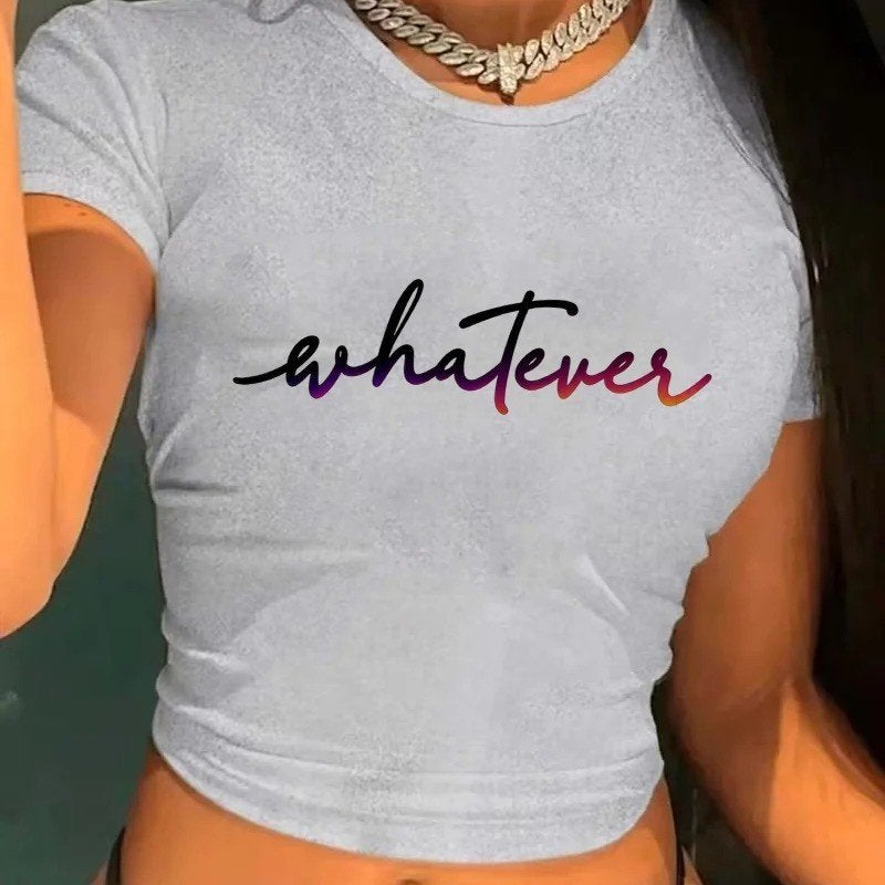 Luxe crop shirt Y2k stijl voor meiden - Whatever, Kleding | Dames, Ophalen of Verzenden, Nieuw, Maat 36 (S), Korte mouw