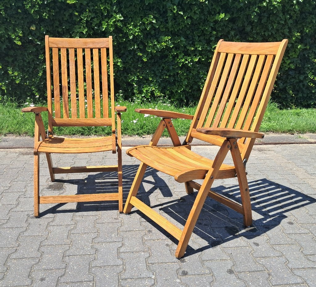 2  Teak & Garden teakhouten Ocean Recliners, inklapbaar, Ophalen, Gebruikt, Teakhout, Verstelbaar