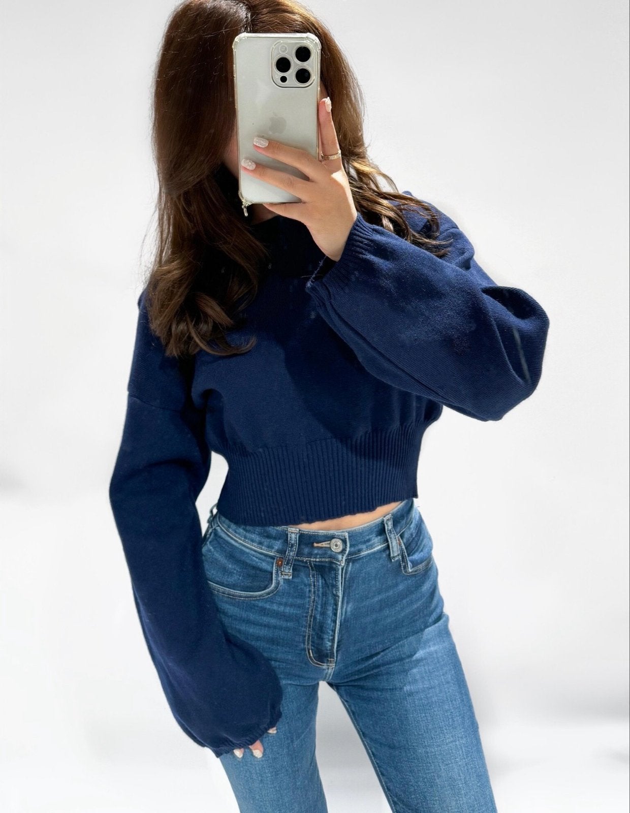 Nieuwe marineblauwe croptrui - One size, Kleding | Dames, Ophalen of Verzenden, Nieuw, Maat 38/40 (M), Blauw