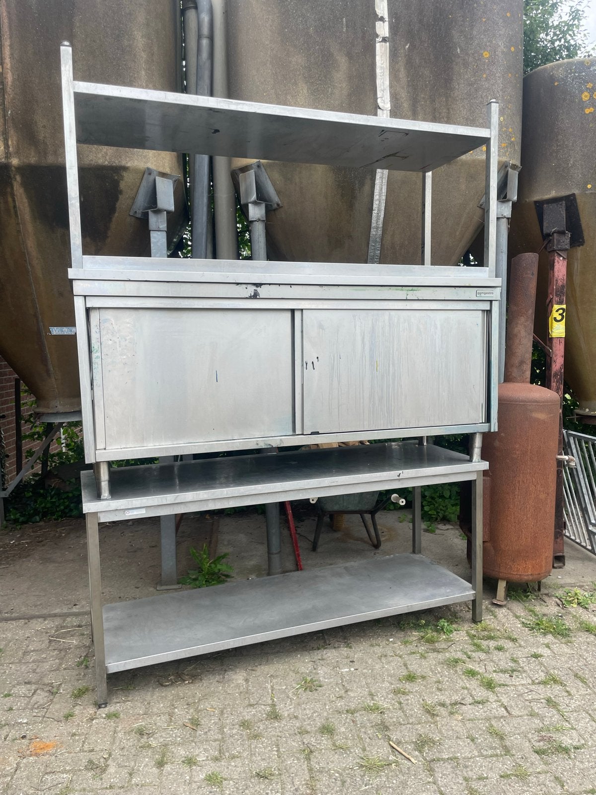 GGM Gastro RVS Werktafels met Opbouw en Schuifdeuren, Ophalen, Gebruikt