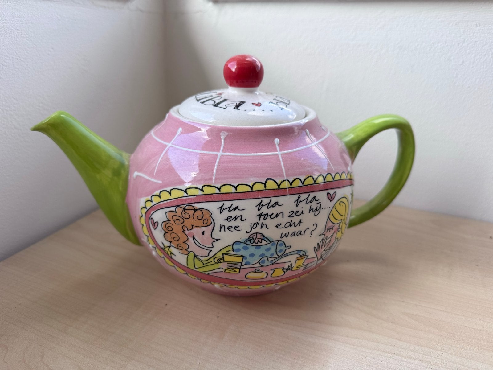 BLOND Amsterdam theepot- roze met grappige tekst, Theepot/fluitketel, Ophalen, Gebruikt, Roze
