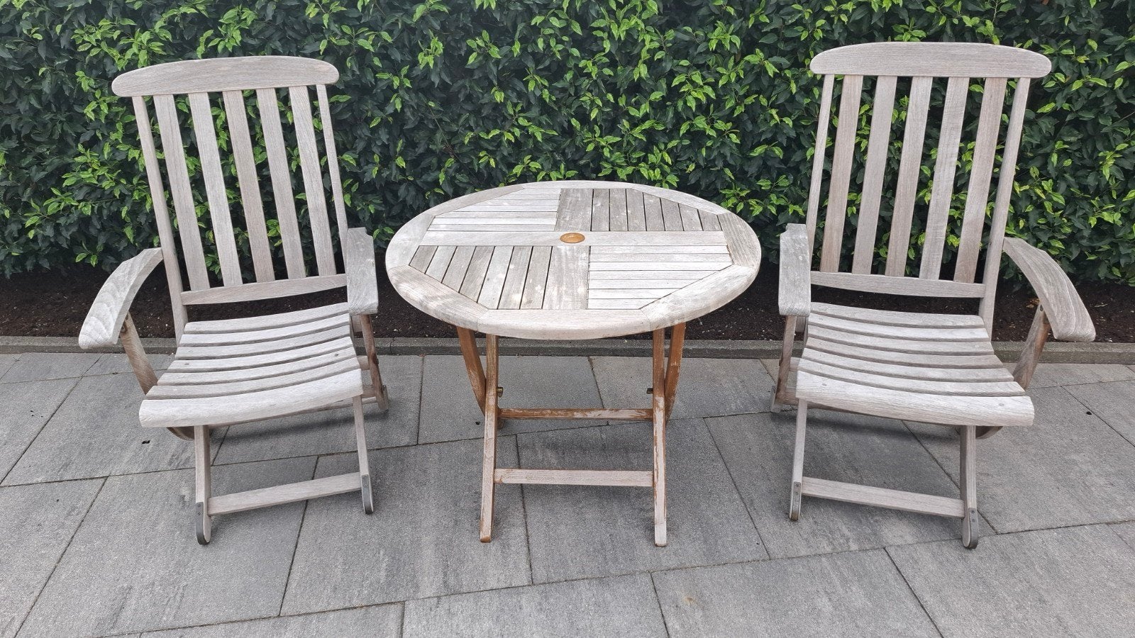 Teak & Garden tuinset: 2 stoelen en inklapbare tafel, Tuin en Terras, Gebruikt, Teakhout, Tuinset, Eettafel