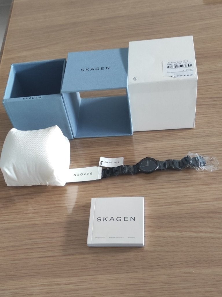 Nieuwe zwarte dameshorloge merk "Skagen", Ophalen of Verzenden, Nieuw, Staal, Overige merken