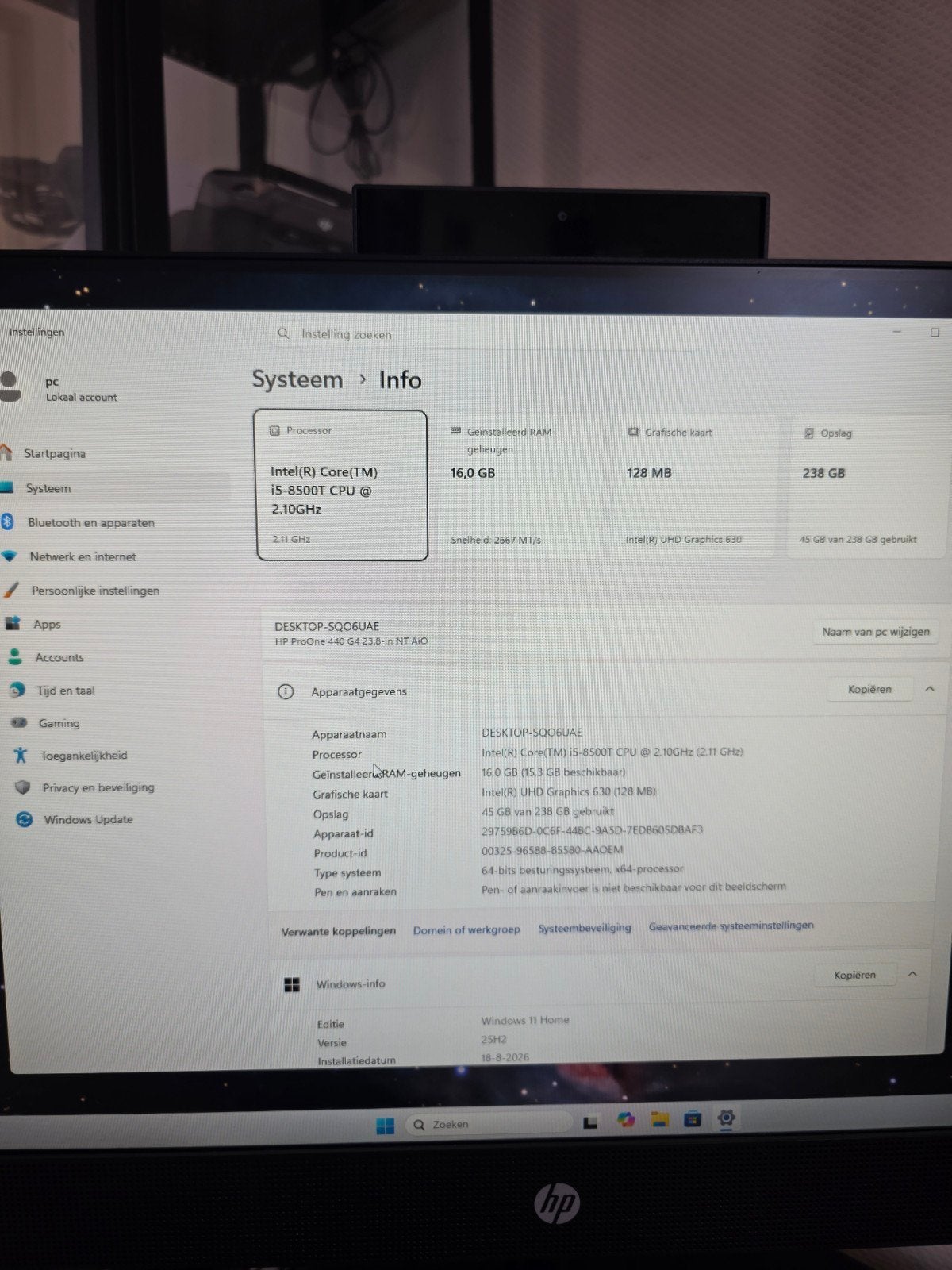 HP ProOne 440 G4 23.8-in All-in-One PC, Gebruikt, 2 tot 3 Ghz, Met monitor, Ophalen of Verzenden