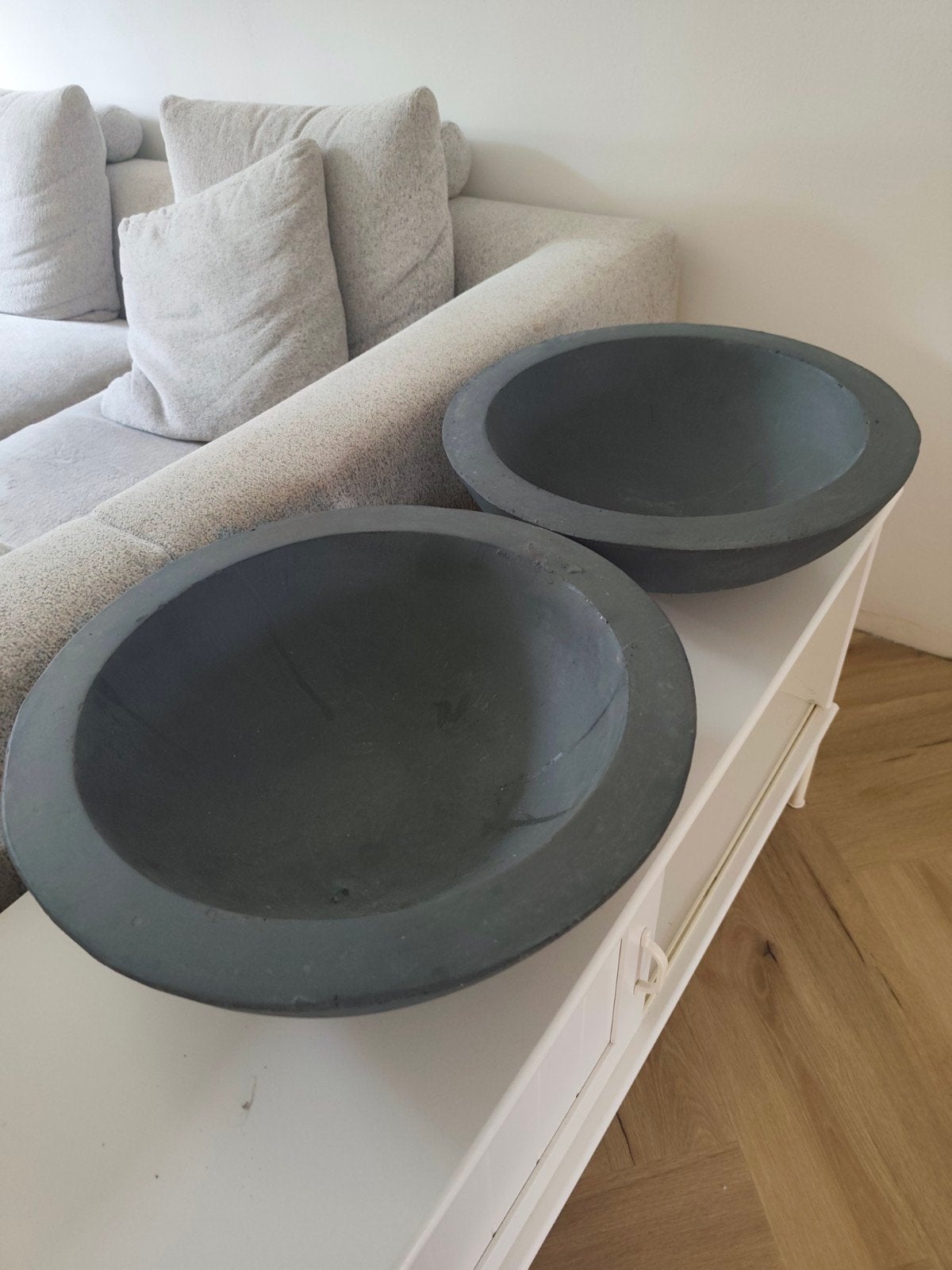 Set van 2 zware betonnen schalen - Antraciet (Ø 46 cm), Tuin en Terras, Bloembakken en Plantenbakken, Ophalen