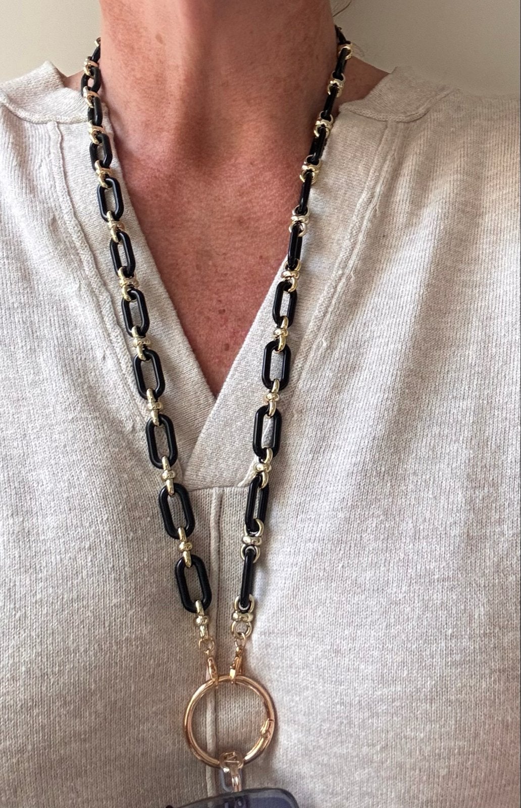 Zwart-Gouden brillen Ketting / Sunny Cord, Sieraden, Tassen en Uiterlijk, Kettingen, Verzenden, Nieuw, Zwart, Overige materialen