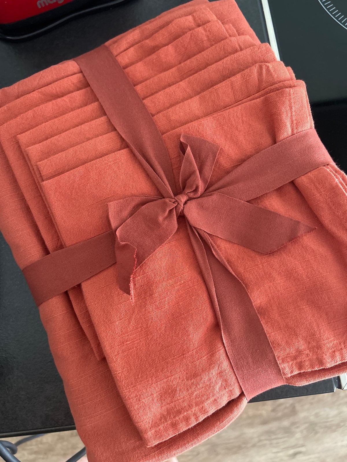 Set van tafelkleed en 6 servetten biologisch katoen, Linnen, Wasbaar, Nieuw, Oranje