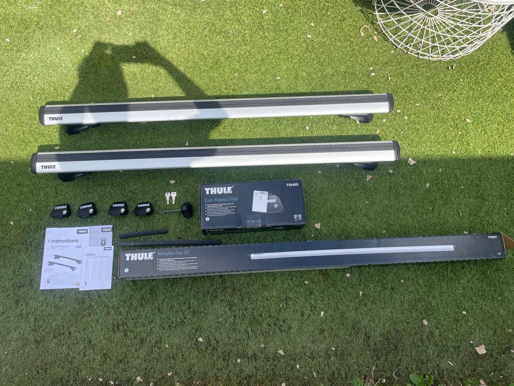 Thule WingBar Evo 127 + Evo Raised Rail (Complete set ZGAN), Auto diversen, Dakdragers, Ophalen, Zo goed als nieuw