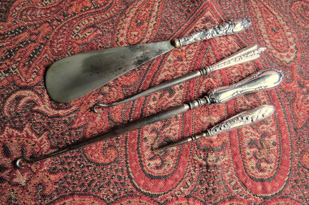 Antiek Engels zilver knopenhaak, schoenlepel, Ophalen of Verzenden, Zilver