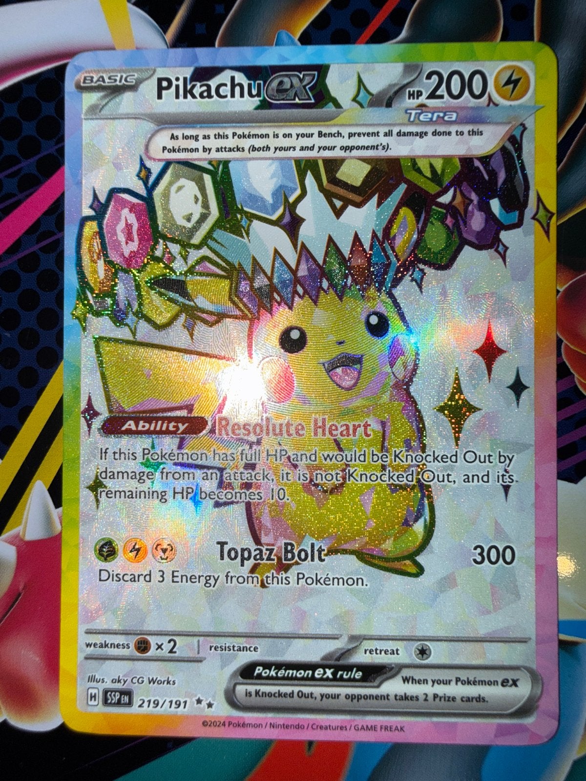 Pikachu ex Tera Pokémon kaart (SSP EN 219/191), Ophalen of Verzenden, Zo goed als nieuw, Losse kaart, Foil
