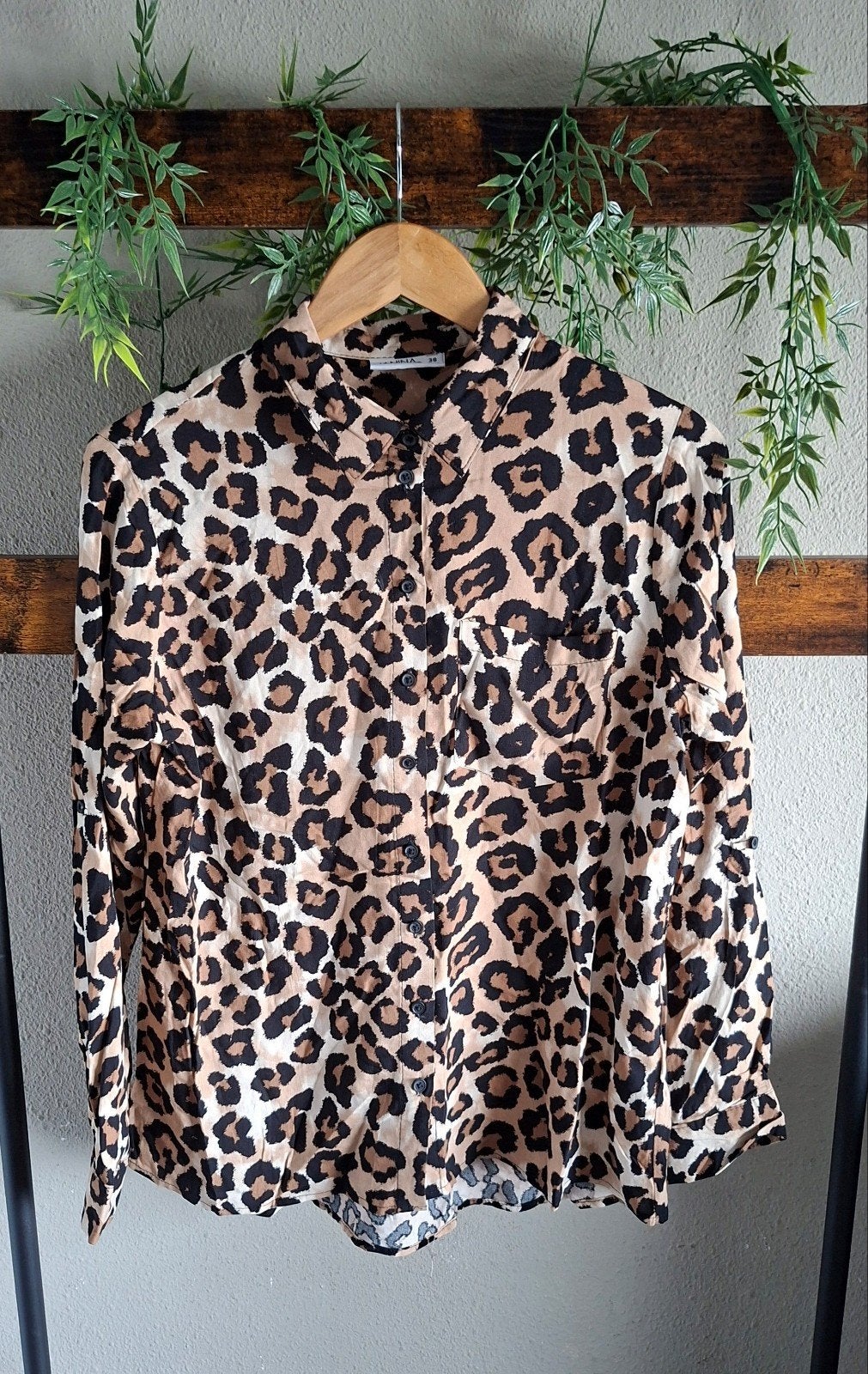 BLOUSE beige zwart print S/M, Kleding | Dames, Blouses en Tunieken, Beige, Nieuw, Ophalen of Verzenden, Maat 36 (S)
