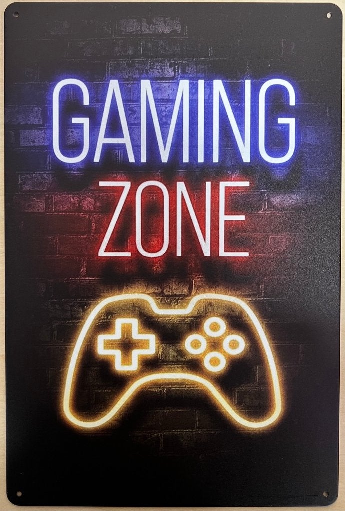 Gaming Zone neon look reclamebord van metaal wandbord deco, Info@deconoord.nl, Deco Noord, Nieuw, Ophalen of Verzenden