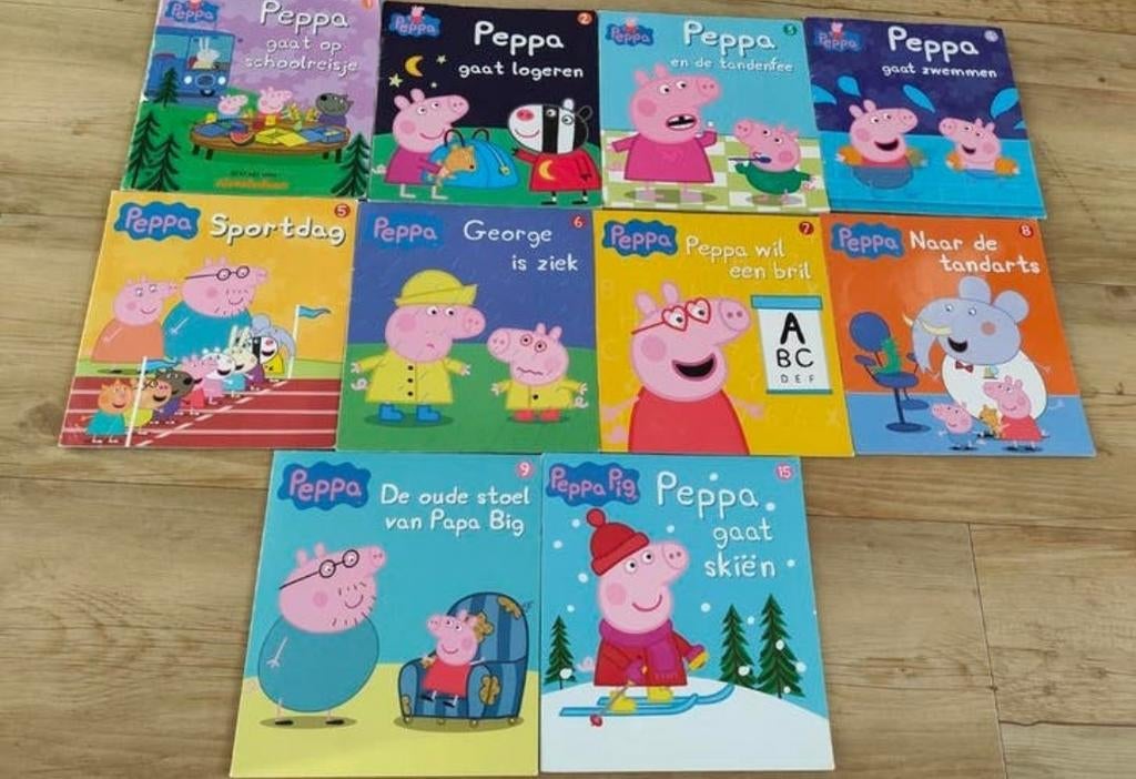 10 Peppa Pig boeken - ziek bril schoolreisje tandarts skiën, Ophalen of Verzenden, Gelezen, 3 tot 4 jaar