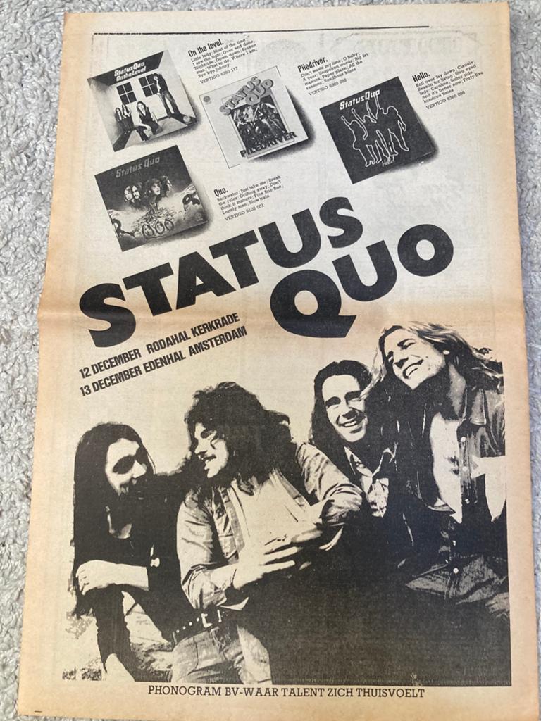 STATUS QUO live Edenhal Amsterdam A3 advertentie, Ophalen of Verzenden, Gebruikt