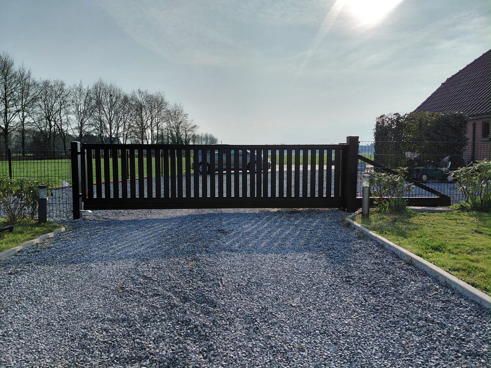 Schuifpoort lamellen vrijdragend 1000x4000, Ophalen, Staal, Schuifpoort, Nieuw