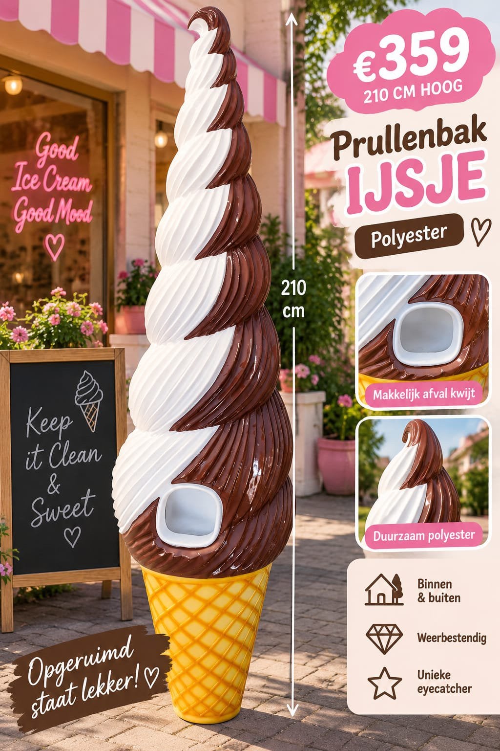 RECLAME AFVALBAK SOFTIJS - 210 CM - €359,-, Ophalen, Nieuw