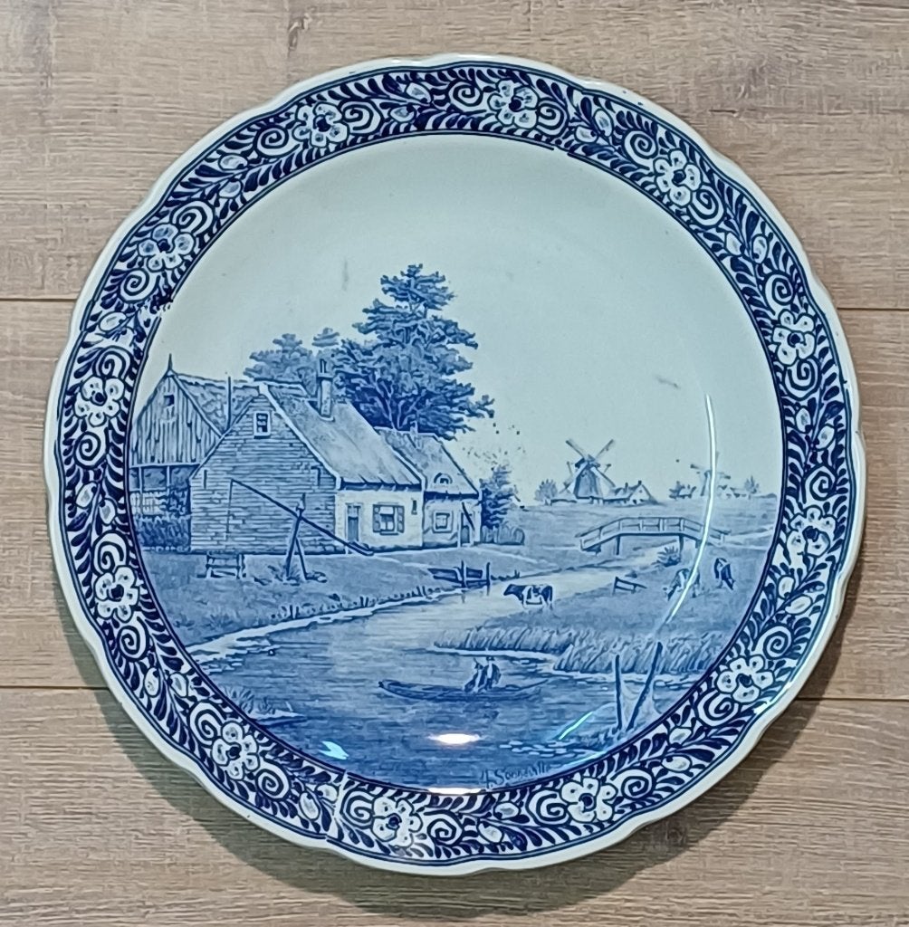 Delfts Blauw Sierbord met Hollands Landschap, Antiek en Kunst, Ophalen of Verzenden