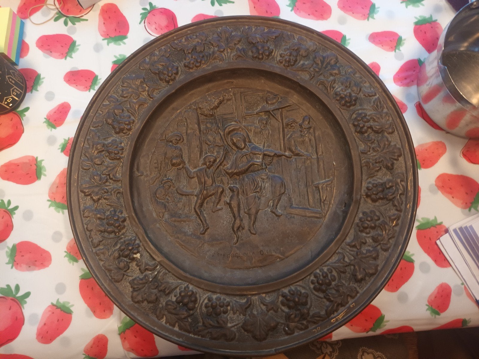 Antieke bronzen schotel met reliëf van Cornelis Dusart, Ophalen of Verzenden, Brons