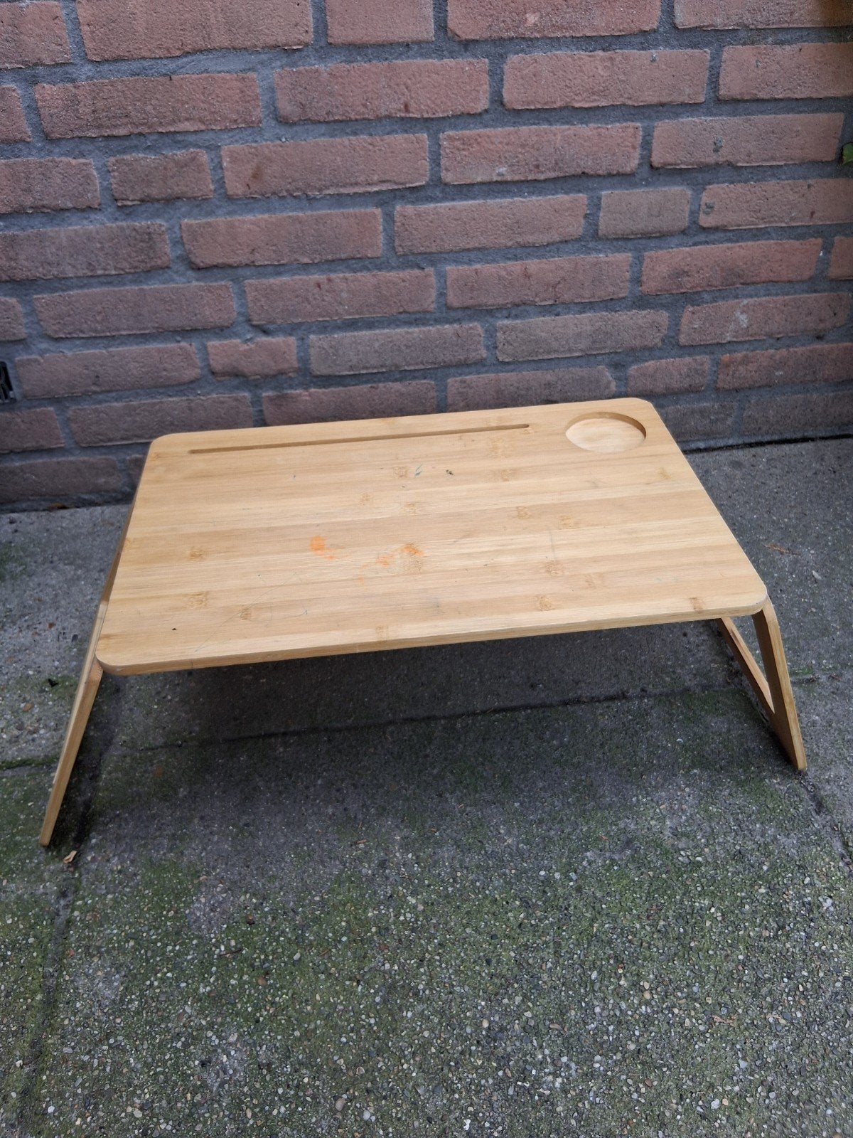 Handig bamboe dienblad voor op bed - Ontbijt op bed, Ophalen of Verzenden, Gebruikt, Rechthoekig, Hout