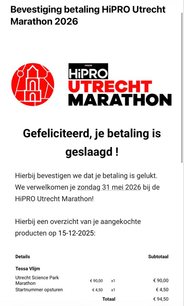 Startbewijs HiPro Utrecht hele marathon, Eén persoon