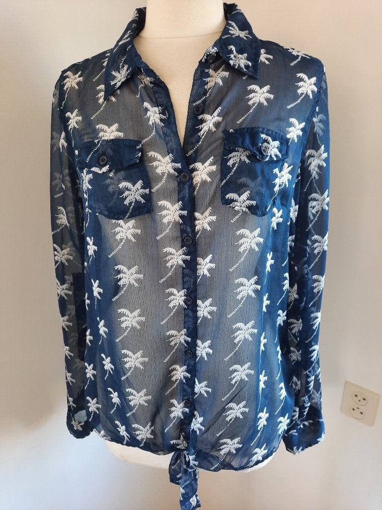 Miss America bloes blauw met palmbomen maat XL, Blauw, Maat 46/48 (XL) of groter, Ophalen of Verzenden, Zo goed als nieuw