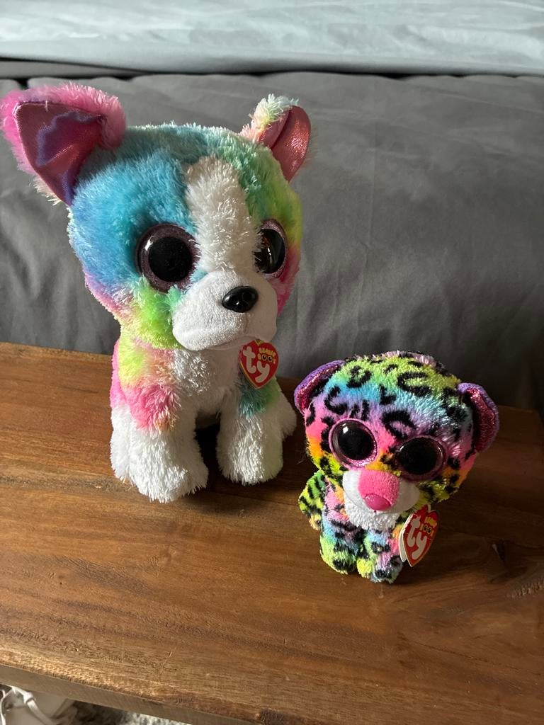 Ty Beanie Boos: Regenboog Hond Isla en Luipaard Dotty, Meerkleurig, Klein (minder dan 20 cm), Ty, Hond
