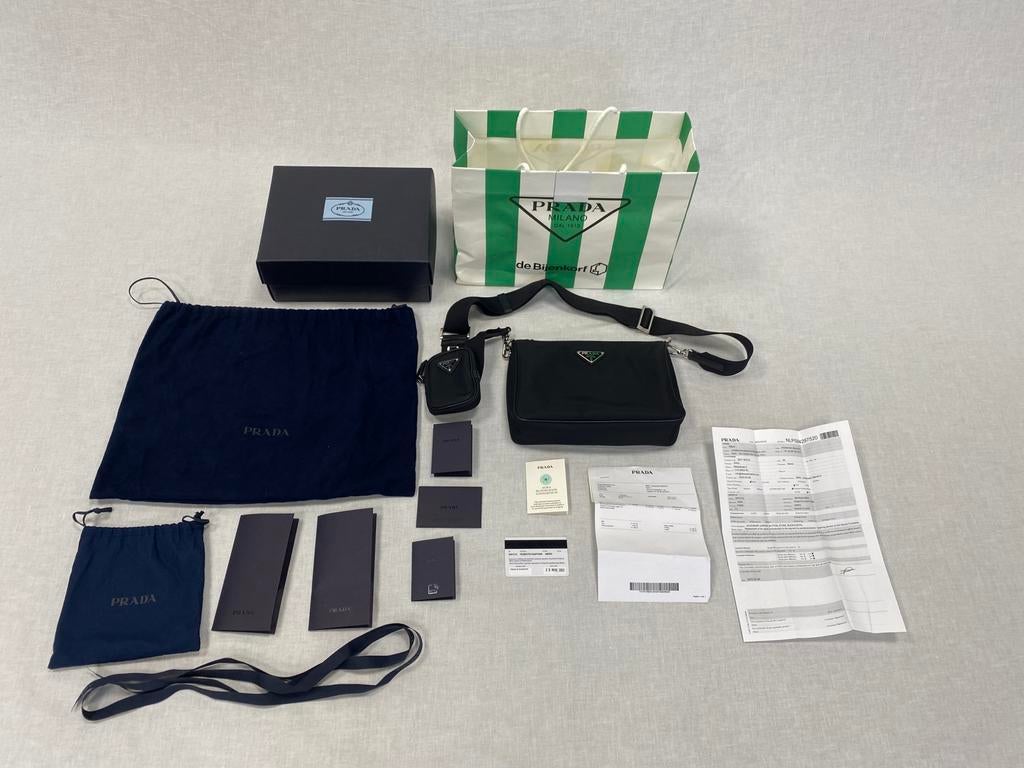 Prada Re-Nylon & Saffiano Shoulder Bag, Overige merken, Verzenden, ., Zwart