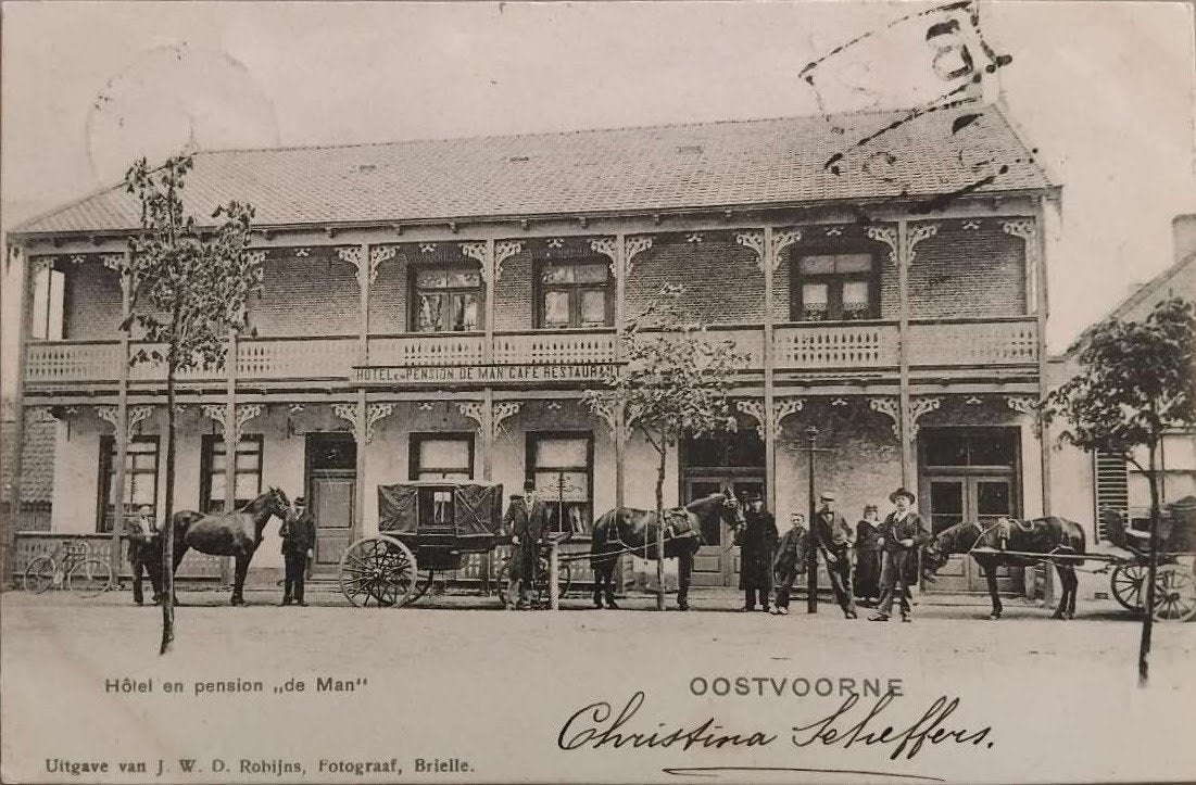 (1908) – Hotel de Man, Oostvoorne (Zuid-Holland), Ophalen of Verzenden, Voor 1920, Gelopen, Zuid-Holland