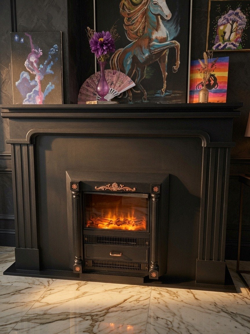 luxe Zwarte elektrische haard met klassieke ombouw, Huis en Inrichting, Haarden, Ophalen, Gebruikt, Vrijstaande haard, Elektrische haard