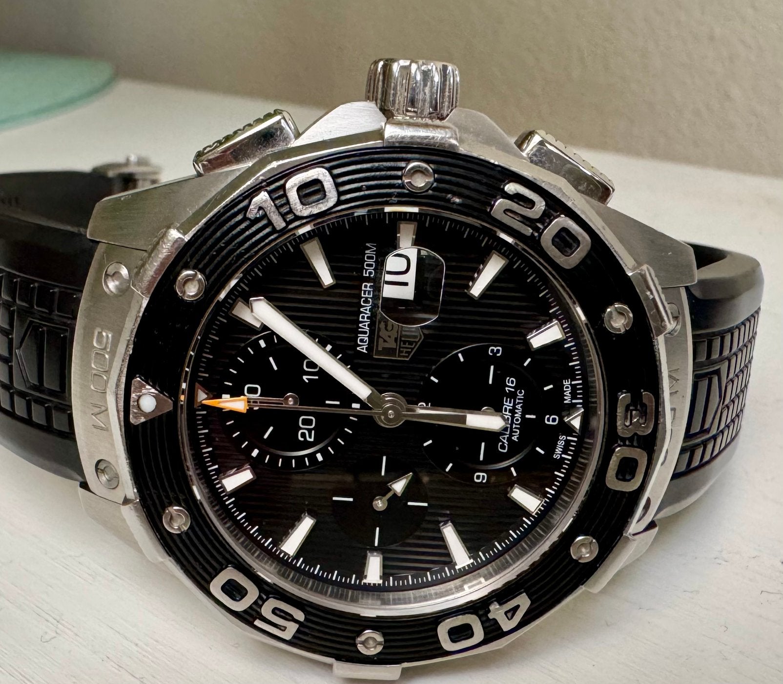 Tag Heuer Aquaracer chrono automatic 2014. Np €3995 full set, Sieraden, Tassen en Uiterlijk, Horloges | Heren, Staal, Polshorloge