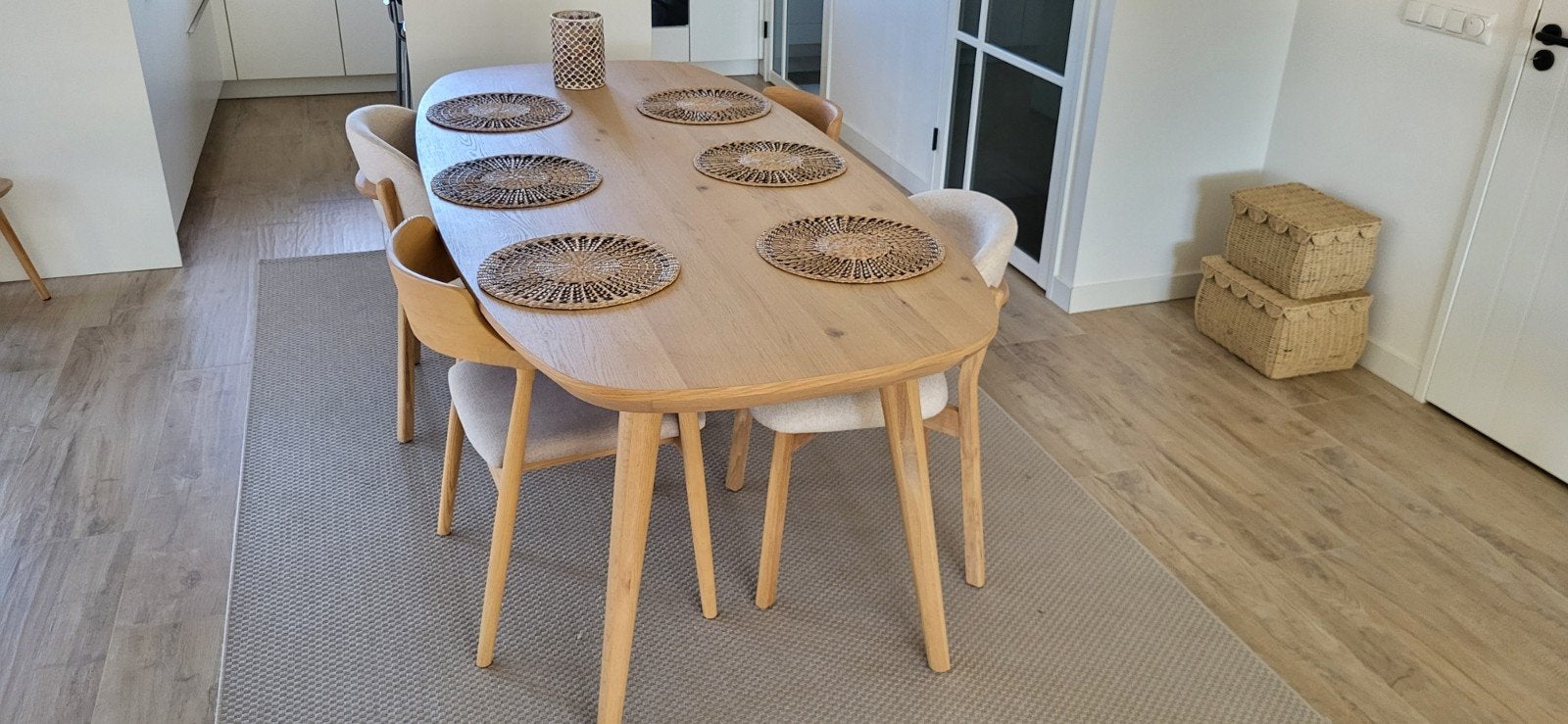 Deense ovale eettafel 2.20m eikenhout facetrand, Huis en Inrichting, Tafels | Eettafels, Ophalen, 100 tot 150 cm, Eikenhout, 200 cm of meer