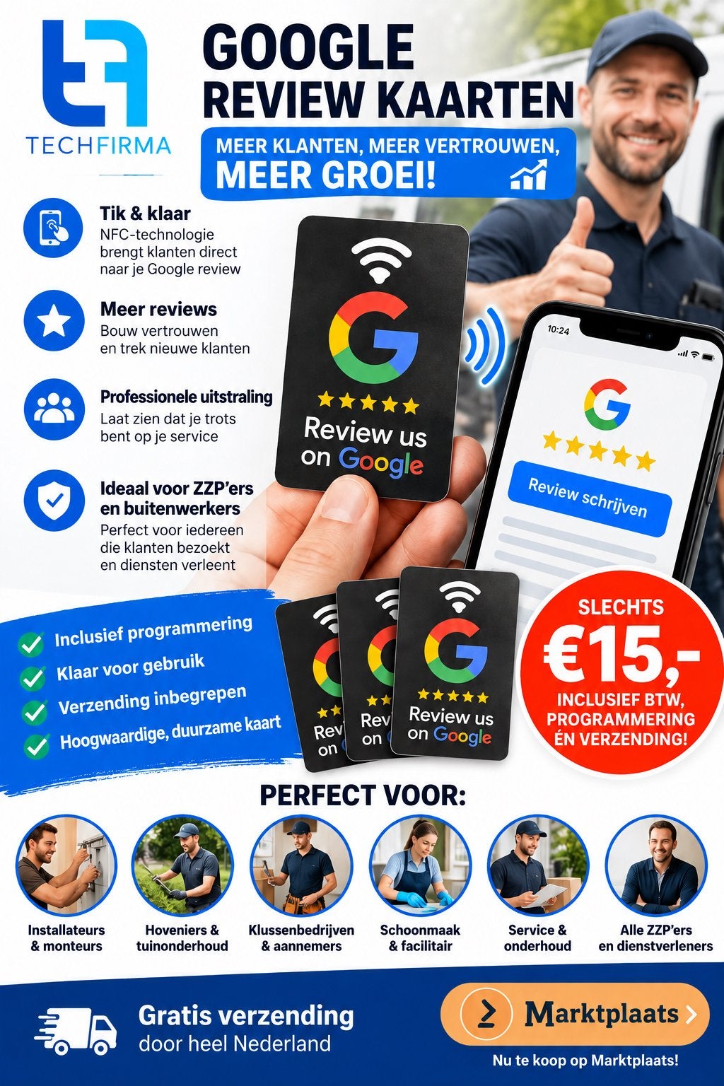 Google Review NFC Kaart – €15 incl.Programmeren & Verzending