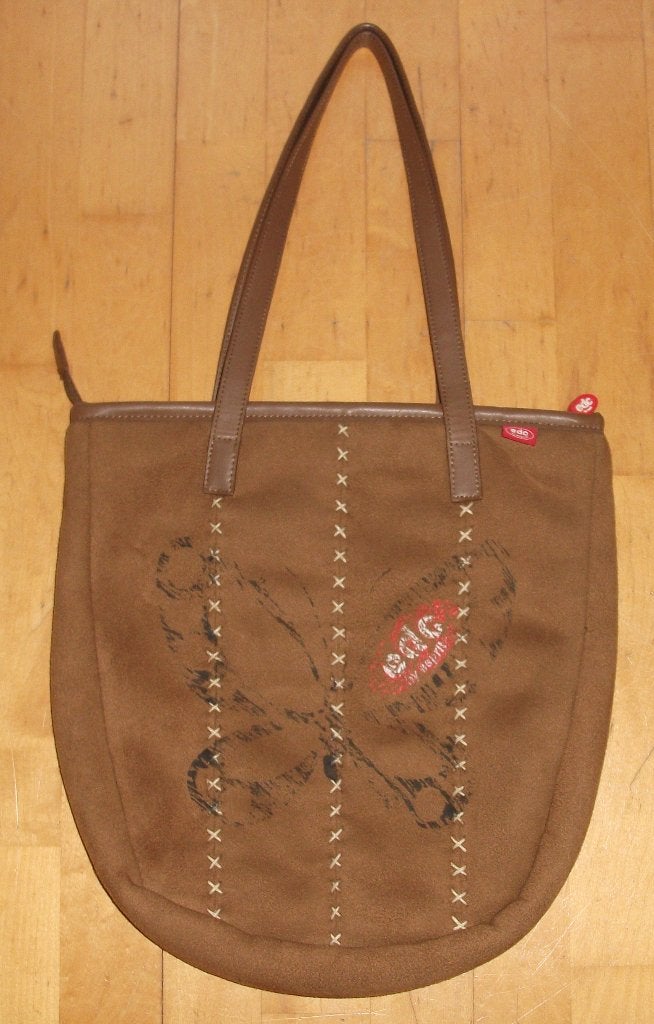EDC Esprit capuccino bruine fleece tas met vlinder, Ophalen of Verzenden, Gebruikt, Bruin, Schoudertasje