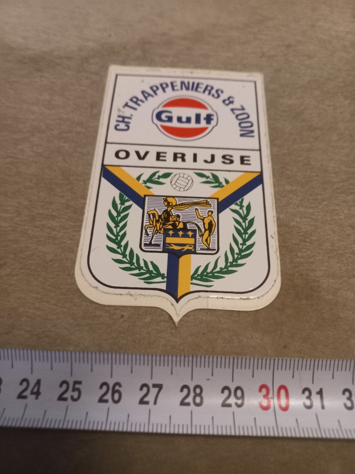 Vintage Gulf Ch. Trappeniers & Zoon Overijse Auto Sticker, Ophalen of Verzenden, Gebruikt