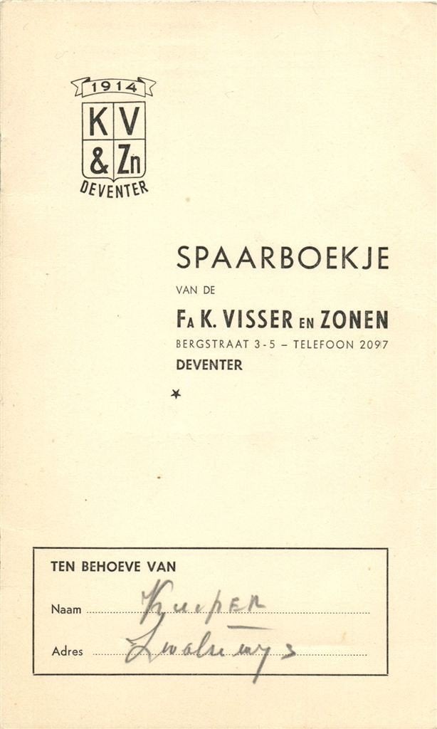 Fa. K. Visser en Zonen, Deventer - spaarboekje, Ophalen of Verzenden, Overige typen