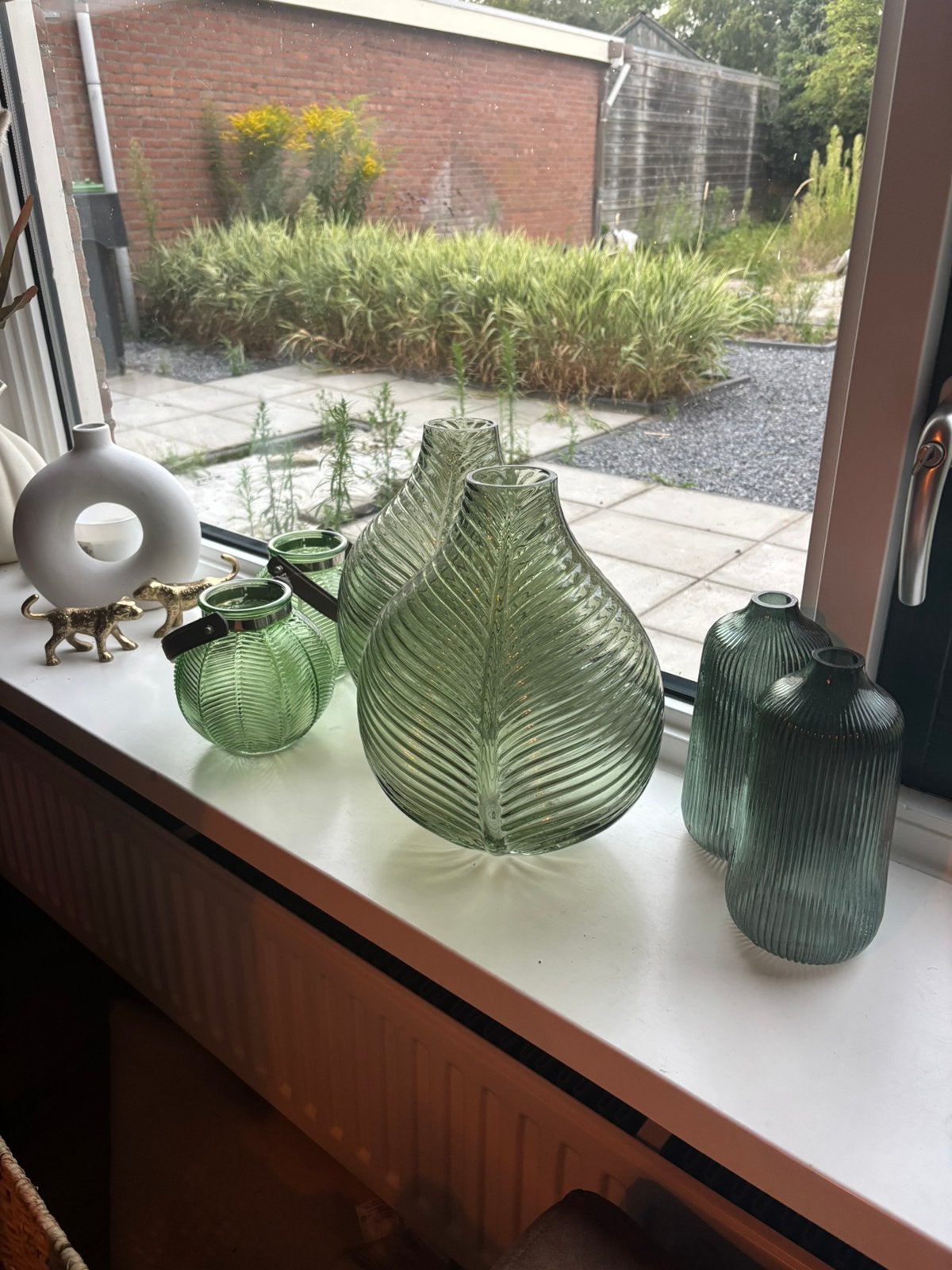 Huis/woondecoratie groene glazen vazen, Huis en Inrichting, Woonaccessoires | Vazen, Ophalen of Verzenden, Zo goed als nieuw