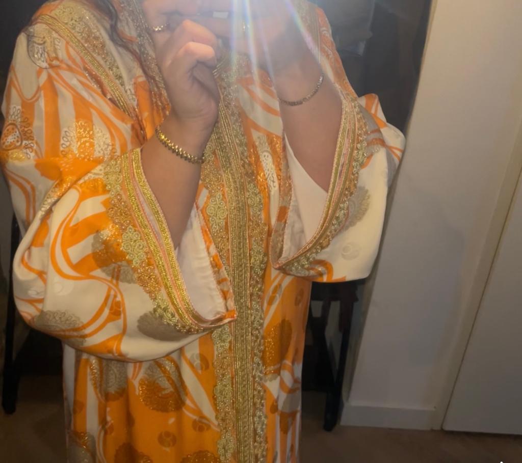 Prachtige vintage Monde Reve kaftan!, Maat 38/40 (M), Overige typen, Nieuw, Oranje