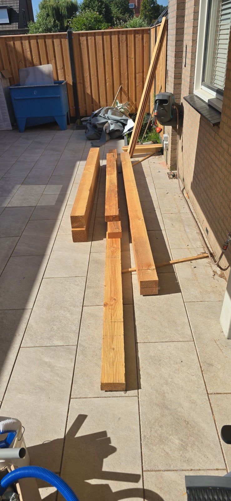div douglas balken en beton poeren., Doe-het-zelf en Verbouw, Hout en Planken, Ophalen, Gebruikt, 200 tot 250 cm, 50 mm of meer