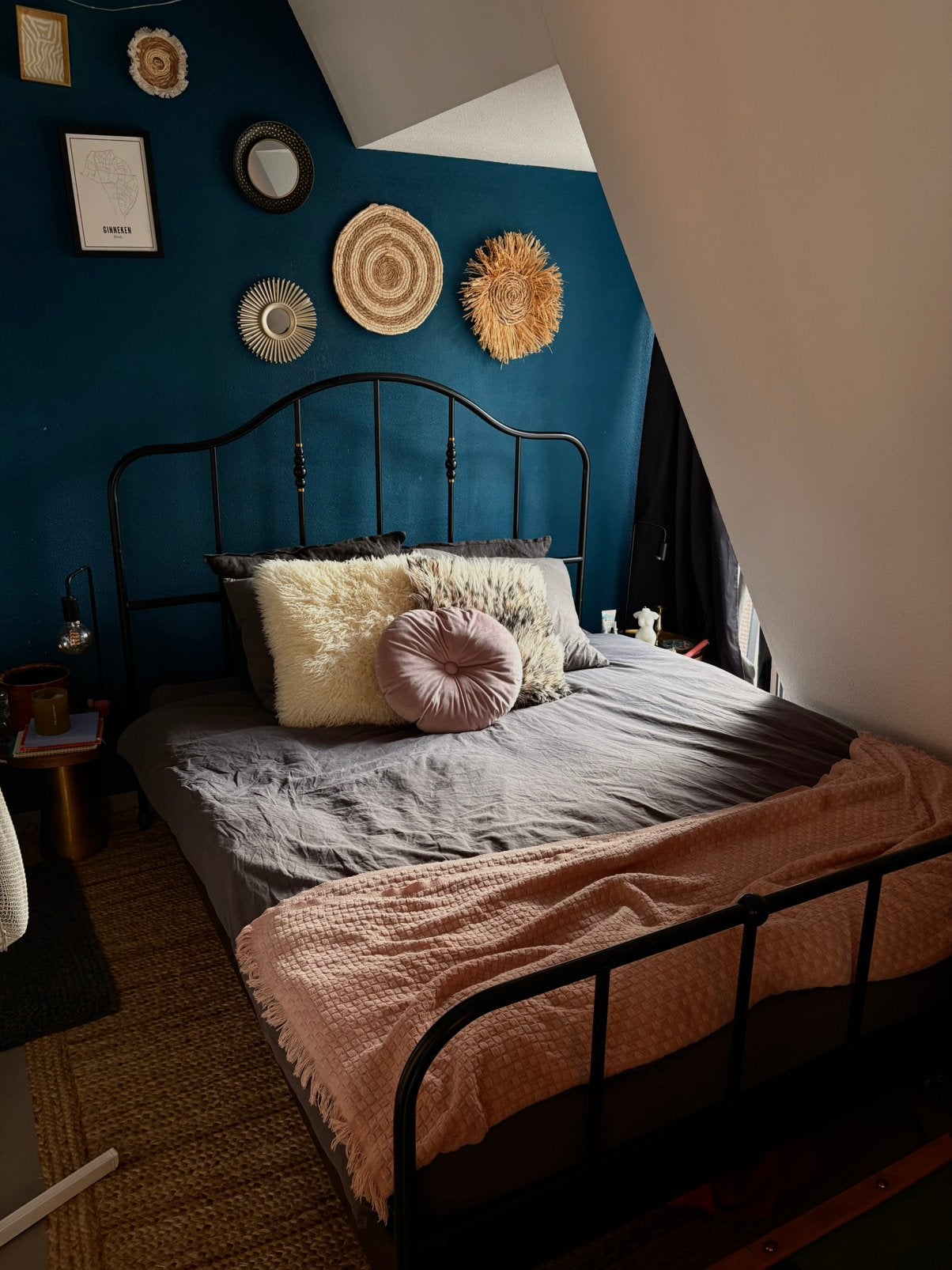 Ikea bed met spijlen 160 x 200 (Sagstua / Lonset / Stjarno), Ophalen, Zwart, Tweepersoons, Zo goed als nieuw
